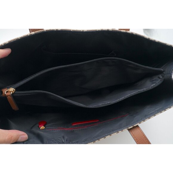 Tommy Hilfiger Allover Logo Tote Jacquard Handbag Brown 16.5" x 6.5" x 11.25" - Picture 5 of 9